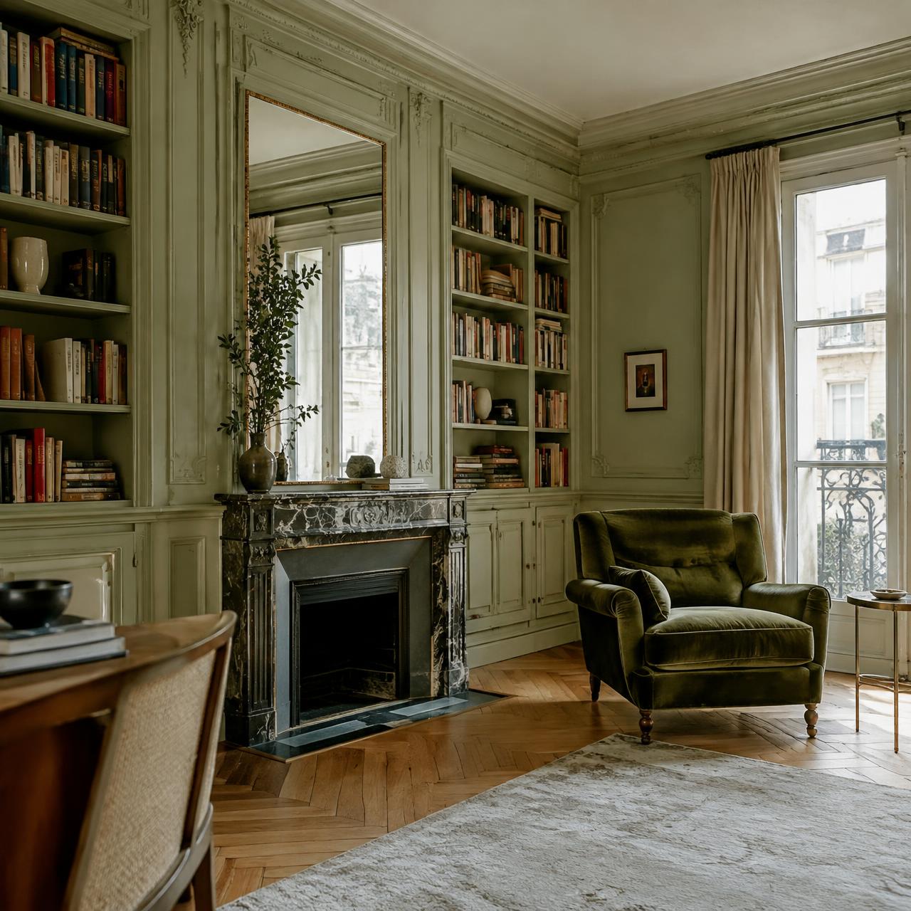 Bibliothèque parisienne aux boiseries